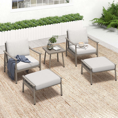 HAPPATIO Aluminum Outdoor Furniture Set - 5 Pieces Patio Furniture Set Includes 1 Side Table, 2 Swivel Chairs and 2 Ottomans with Thick Cushion, Patio Conversation Set for Backyard Poolside (Grey)