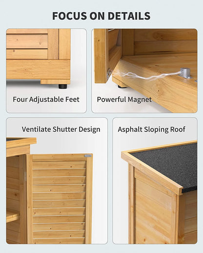 63.2" Outdoor Storage Cabinet, Lofka  Lockable Doors Garden shed with Adjustable Shelves| Asphalt Roof| Ventilate Shutter, Wood Shed with Large Storage Space, Waterproof Roof for Garden, Natural
