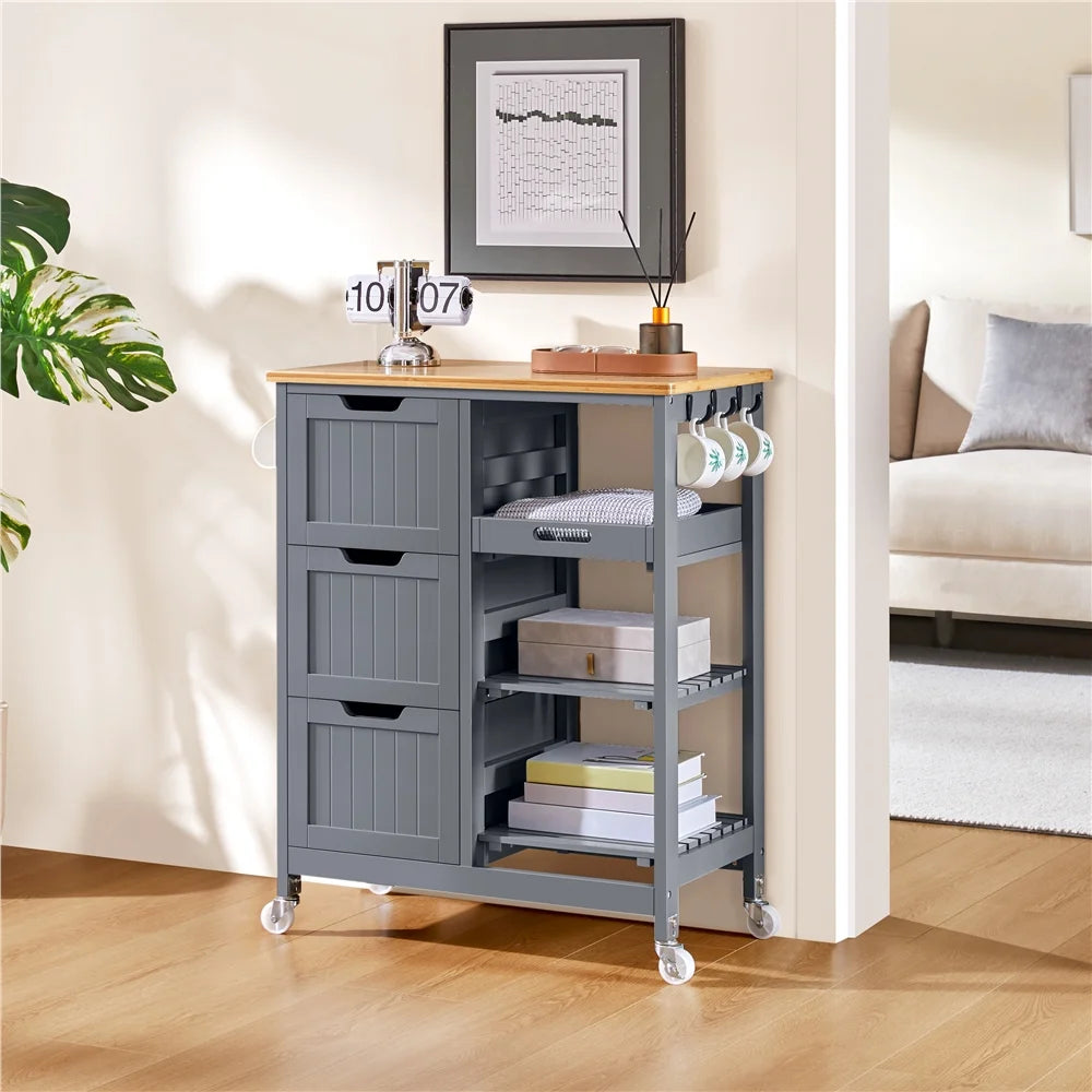 Alden Design 33" H Kitchen Storage Serving Cart for Kitchen Dining Room Bar, White
