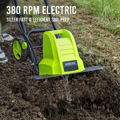 Steelite 14-Inch Corded Electric Tiller,10-Amp Electric Tiller and Cultivator for Gardening, Lightweight Rototiller