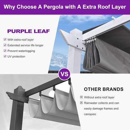 PURPLE LEAF Outdoor Retractable Pergola with Sun Shade Canopy 10' x 13' Patio Aluminum Pergola Shelter for Backyard Deck Garden Modern Metal Grape Trellis Pergola, Beige