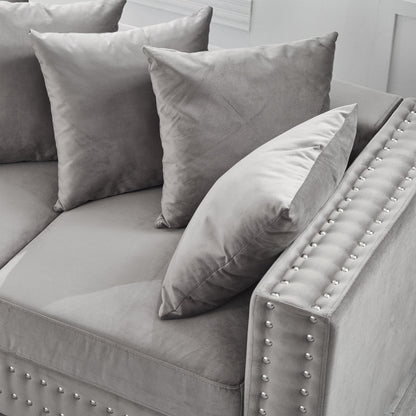 Modern Velvet Sofa Set 2+3 Seater Sofa Loveseat Couch with Silver Nail Trim, Square Armrests and Hidden Storage, Luxury Living Room Couch with Pocket Spring Cushions