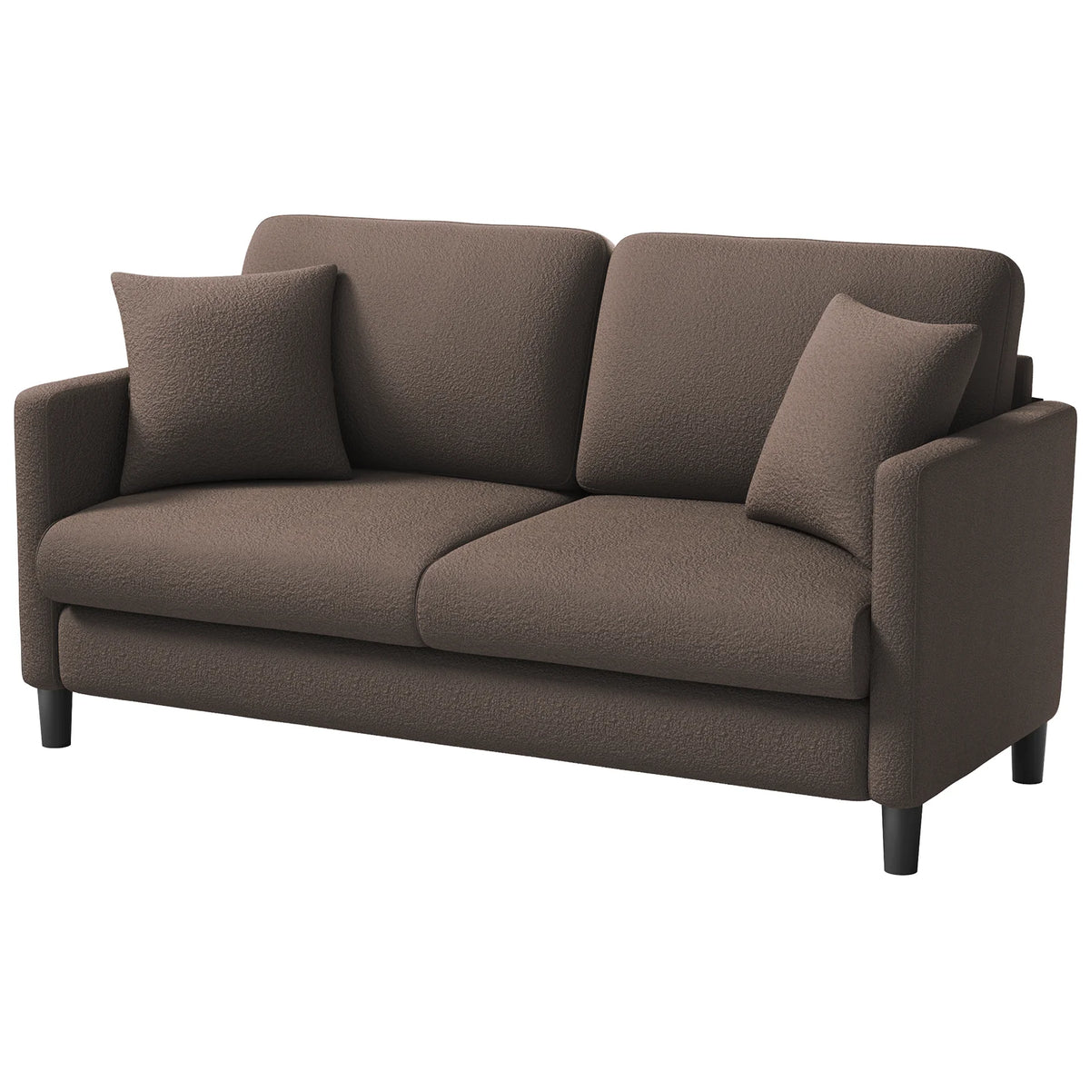 Loveseat Sofa,65" Comfy Teddy Fleece Love Seat Couch,Neche Extra Deep Seats Sofas,Tool-Free Setup Couch with 2 Pillows for Living Room,Coffee Brown