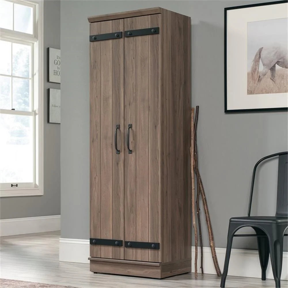 Pemberly Row Farmhouse Engineered Wood 2-Door Narrow Storage Cabinet in Salt Oak