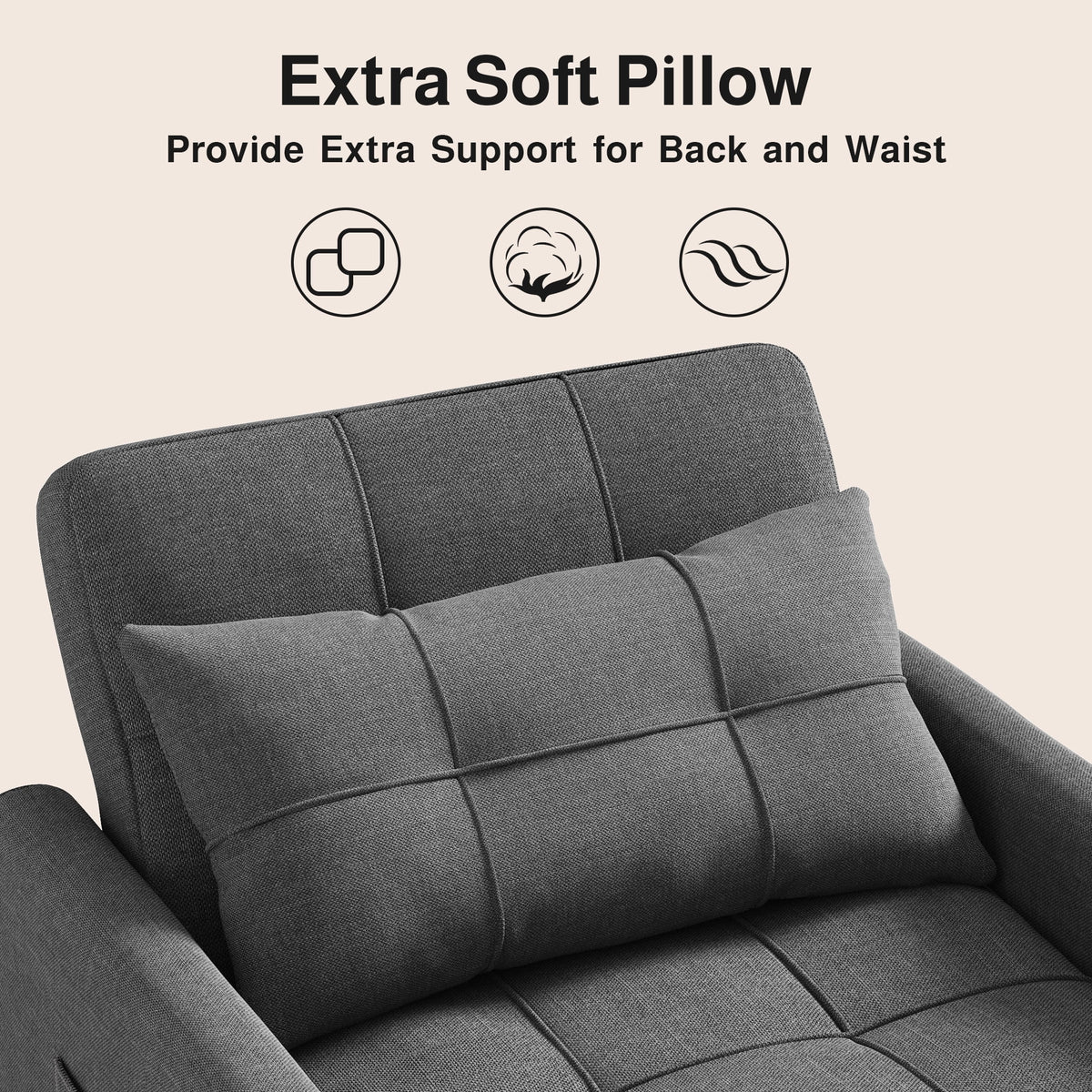 Sofa Bed, Lofka 3-in-1 Convertible Sleeper Sofa with Storage, Adjustable Backrest & Pull Out Function - Sleeper Chair for Small Space, Apartment, Dark Grey