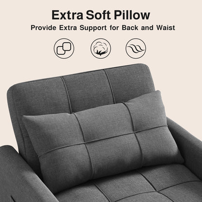 Sofa Bed, Lofka 3-in-1 Convertible Sleeper Sofa with Storage, Adjustable Backrest & Pull Out Function - Sleeper Chair for Small Space, Apartment, Dark Grey