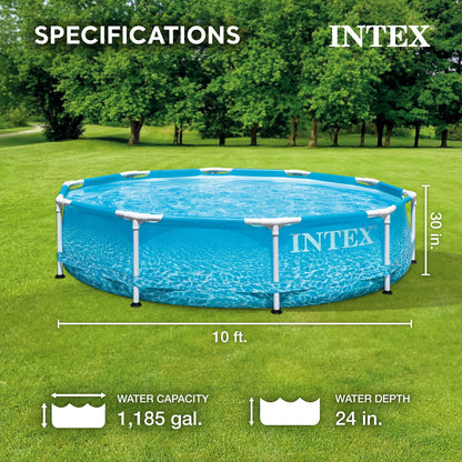 INTEX Round Metal Frame 10ft x 30in Above Ground Swimming Pool Set, Blue
