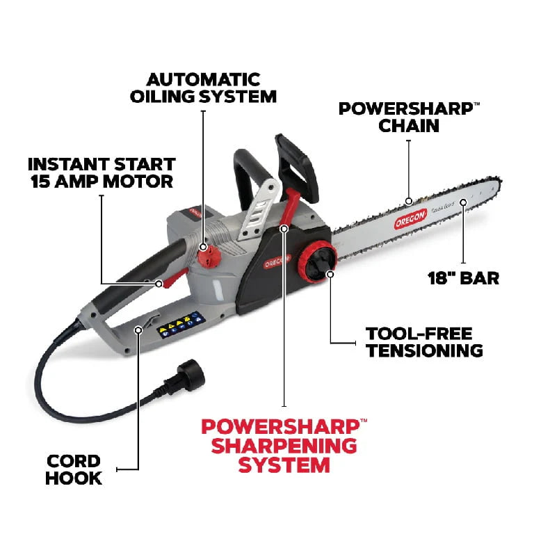 Oregon CS1500 18 in. 15 Amp Self-Sharpening Electric Corded Chainsaw