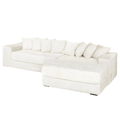 Advwin 110" Oversized L Shaped Sofa with Chaise, Comfy Plush 2-Piece L-Shaped Sectional Couches with 8 Pillows, Soft Fluffy Upholstered Sofa Bed for Living Room Apartment Bedroom, Light Gray