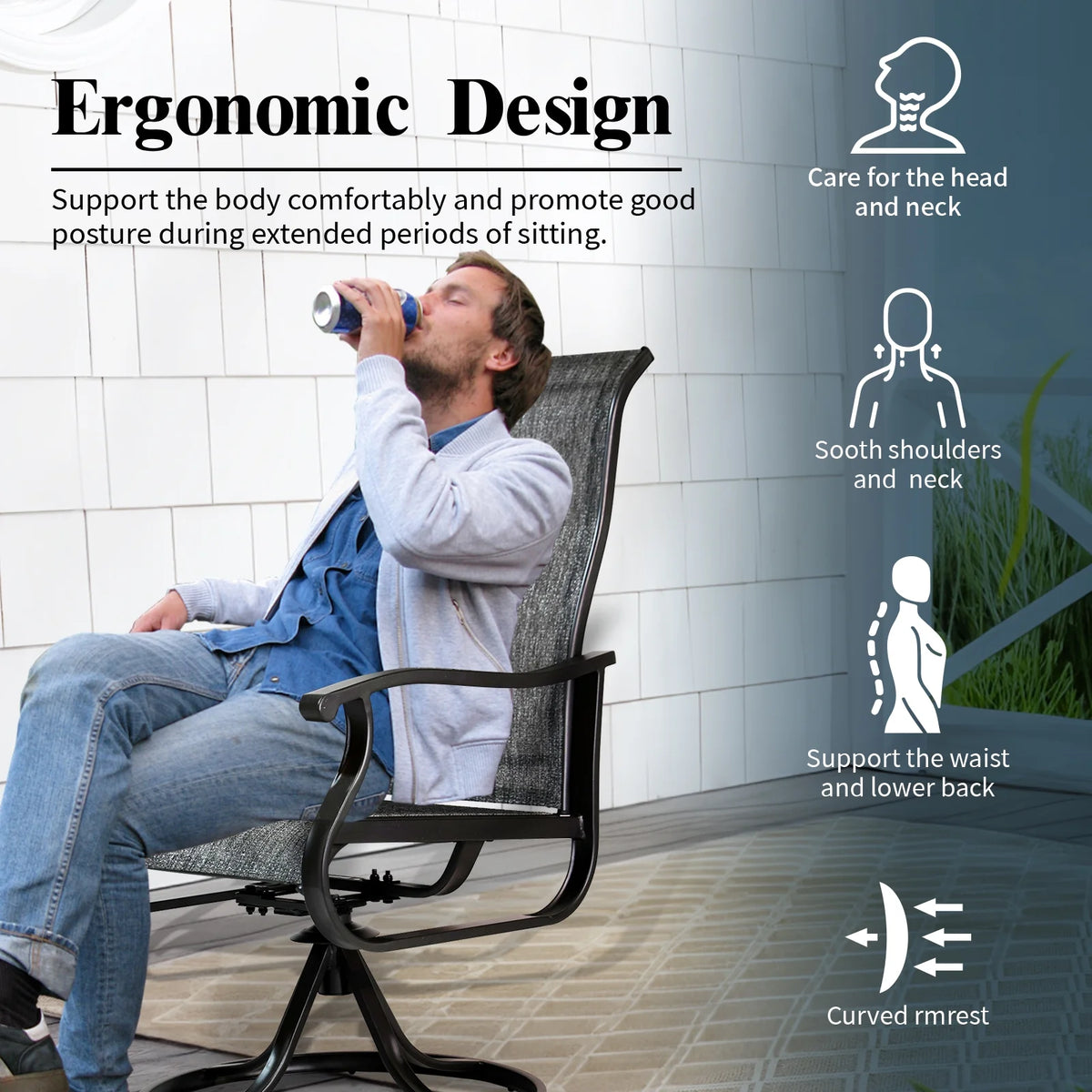 Patio Swivel Chairs Set of 2, Outdoor High Back Rocker Dining Chairs with All-Weather Textilene Mesh and Metal Frame, Comfortable Swivel Chairs for Patio, Garden, Deck, and Backyard (Beige)