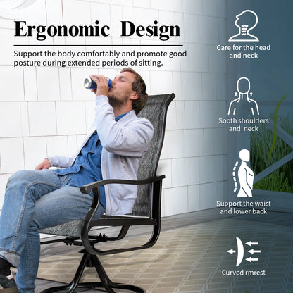Patio Swivel Chairs Set of 2, Outdoor High Back Rocker Dining Chairs with All-Weather Textilene Mesh and Metal Frame, Comfortable Swivel Chairs for Patio, Garden, Deck, and Backyard (Beige)