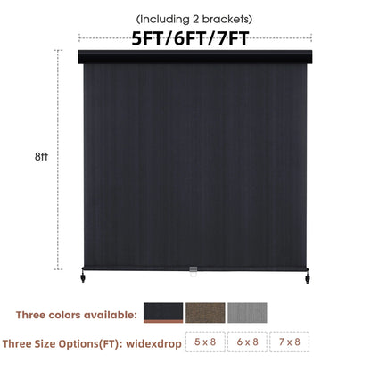Vicllax Outdoor Patio Blinds Sun Shades Spring Roller Shade with Valance for Patio, Gray, 8'Wx8'H