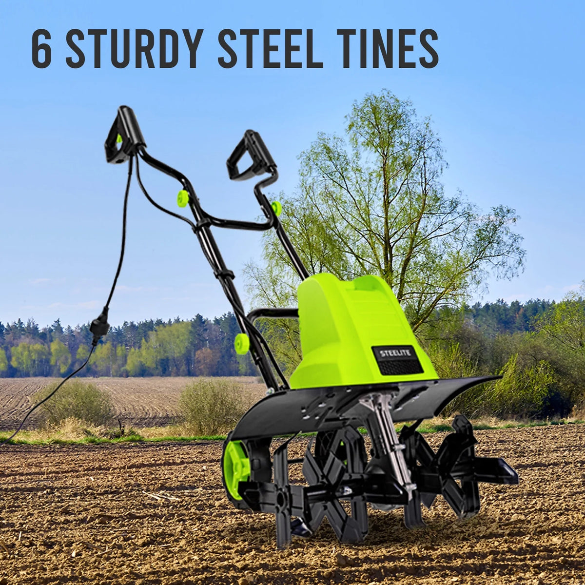 Steelite 14-Inch Corded Electric Tiller,10-Amp Electric Tiller and Cultivator for Gardening, Lightweight Rototiller