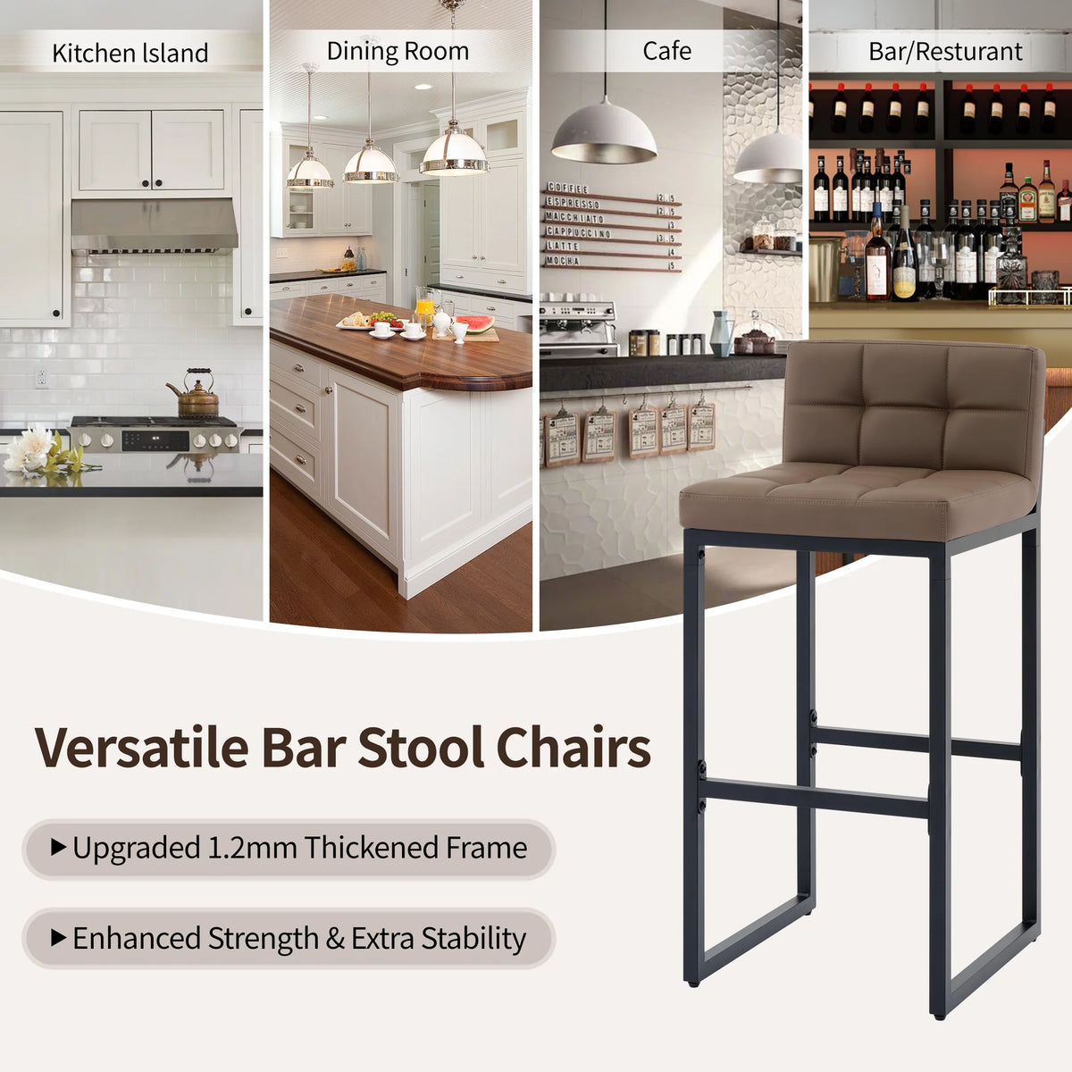FIRAVOE Bar Stools Set of 3, Counter Height Bar Stools (Low Back)(Thickened Frame) 26" PU Leather Barstools Bar Chairs for Kitchen Island, Black