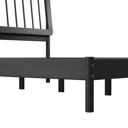Walker Edison Mid-Century Modern Slatted Solid Wood Queen Bedframe, Natural Pine