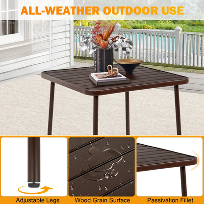 Seizeen 7-Piece Outdoor Table and Chairs, Patio Table Set with 6 Rattan Chairs, All-weather Outdoor Patio Dining Sets Rectangular Metal Table with Acacia Wood Top, Umbrella Hole, Gray