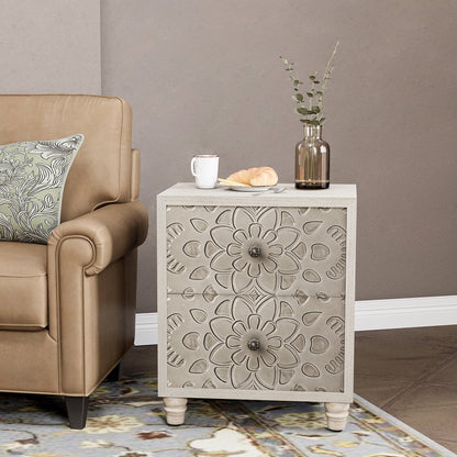 FOROUTIA Wooden Nightstand with 2 Drawers,Vintage MDF Bedside Tables with Storage
