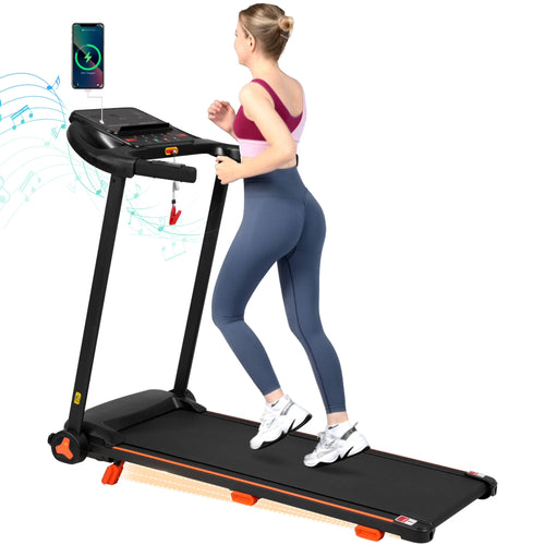 EUROCO 300 LBS Portable Folding Treadmill,2.5 HP Foldable Compact Treadmill with LED Display, Adjustable Incline,Heart Rate Sensor,Charge Station,Bluetooth Speaker and 6 Shock-Absorbing for Home