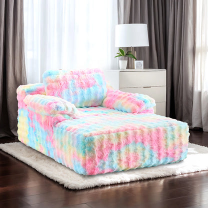 Ktaxon 68" Lounge Chair, Bubble Fleece Fabric Sofa Bed, Boneless Sleeper Chaise with Removable Backrest & Pillow-Top Armrests for Living Room White