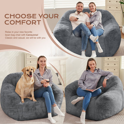 HOMGUAVA Giant Bean Bag Chair for Adults & Kids, Oversized Lounger Couch Large Lazy Chair w/ Stuffed Memory Foam & Wide Armrests, Light Gray