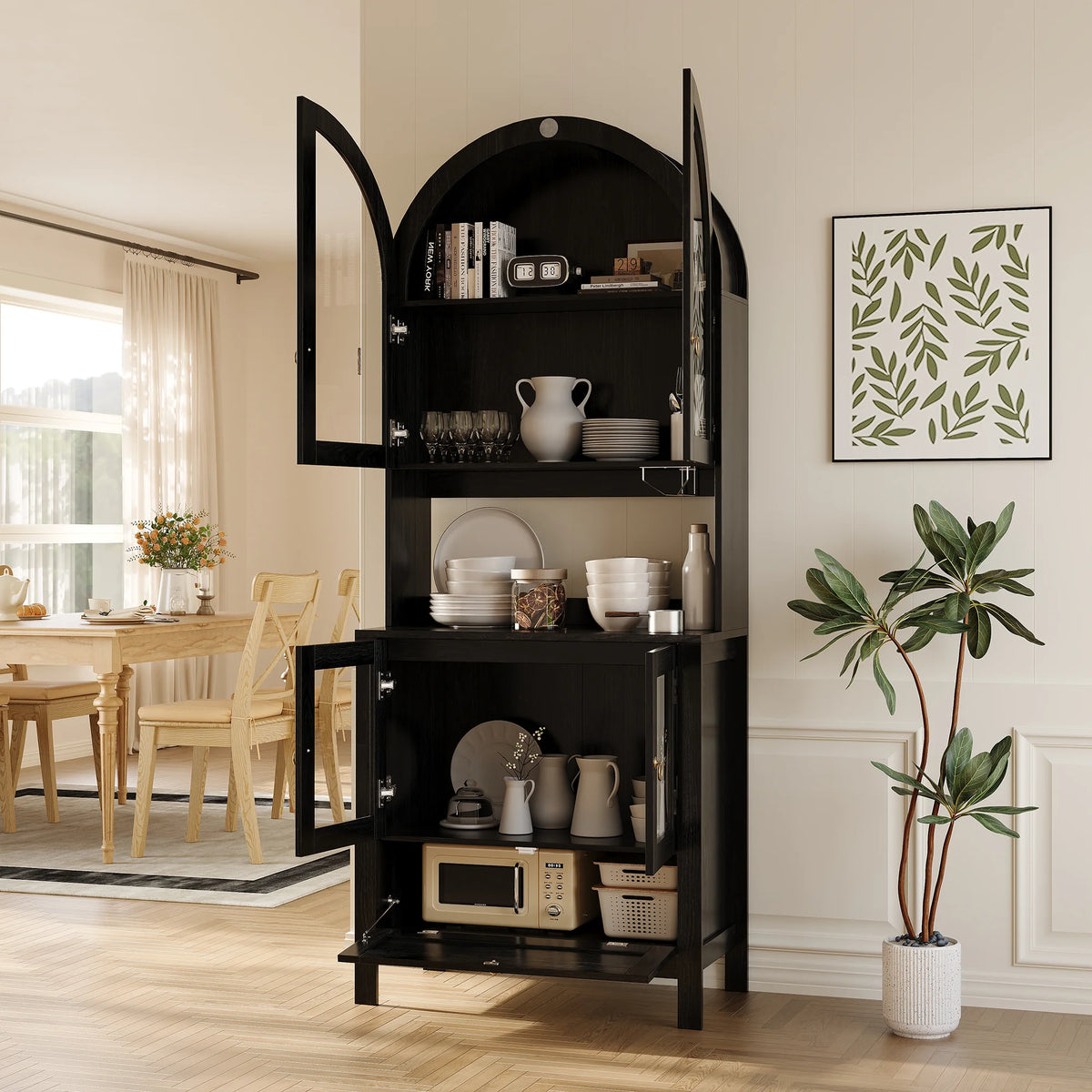 LAZZO 73-Inch Tall Arched Kitchen Pantry Storage Cabinet, 2 Doors, Brown