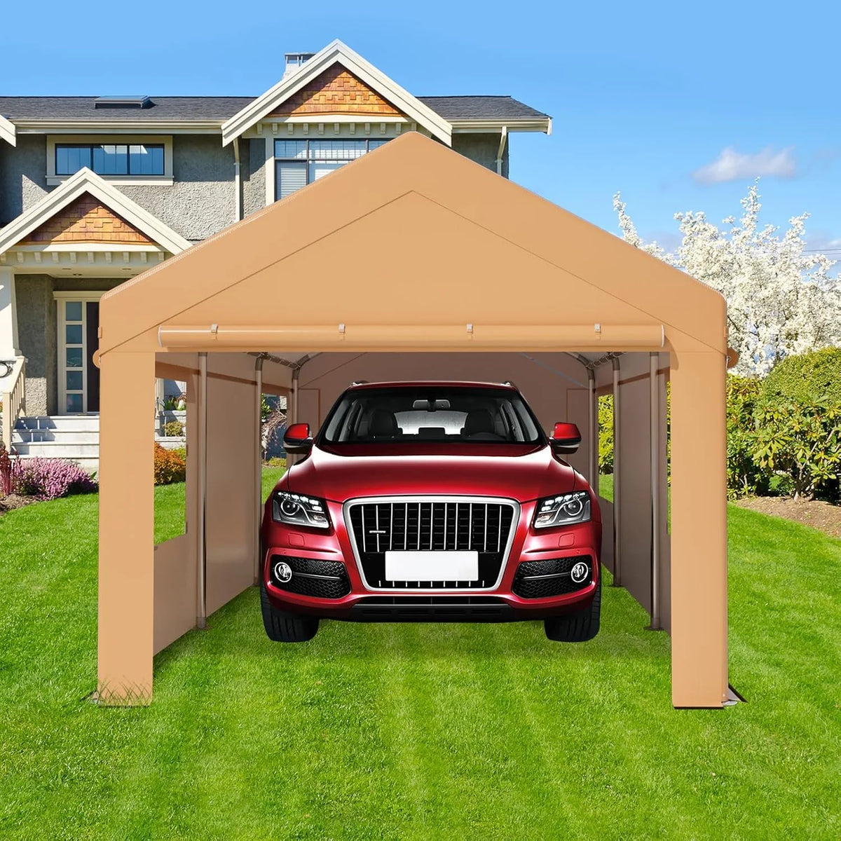 Carport,10x20 ft Heavy Duty Carport with Roll-up Windows,Portable Garage with Sidewalls,Car Canopy,All-Season Portable Garage for Car Boat Truck Motorcycle Parties