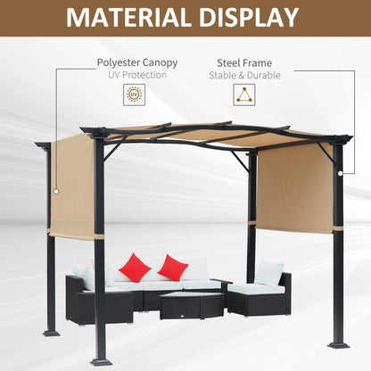 Outsunny 8' x 10' Retractable Pergola Canopy Steel Frame Polyester Fabric Gazebo with Top Cover,Retractable Canopy Shade Awning