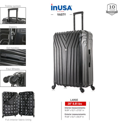 InUSA Vasty 28" Hardside Lightweight Luggage with Spinner Wheels, Handle, and Trolley, Gray