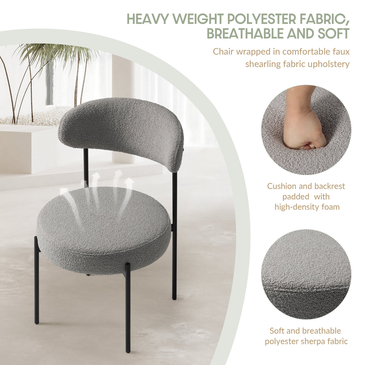 WestinTrends Alexandria Mid-Century Modern Upholstered Sherpa Round Dining Chairs (Set of 4), Sunset Gold
