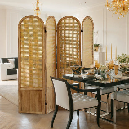 Aletheiawu 6 Panel Rattan Room Divider and Folding Privacy Screens, No Installation Required, Black