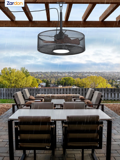 Zardon 20" Outdoor Ceiling Fan with Light and Remote, 7 Blades Caged Waterproof Gazebo Fan for Patio, Porch, Pergola Canopy, App Control