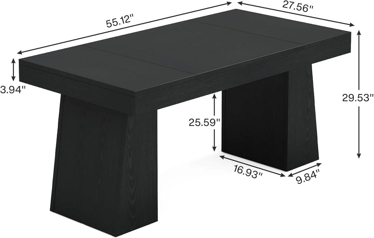 Rectangular 55" Dining Table for 4-6, Mid-Century Modern Kitchen Dining Table, Yellow