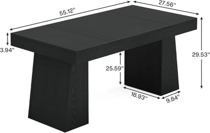 Rectangular 55" Dining Table for 4-6, Mid-Century Modern Kitchen Dining Table, Yellow