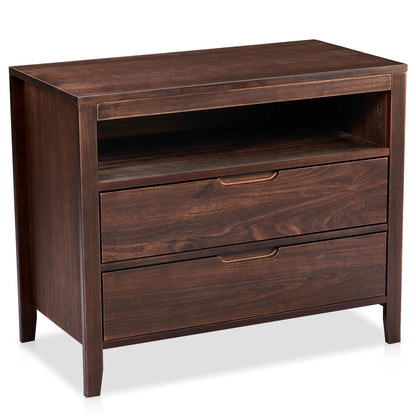UBesGoo Nightstand 2 Drawer Dresser Side Table, Soild wood & MDF with Solid Wood Veneer, Brown