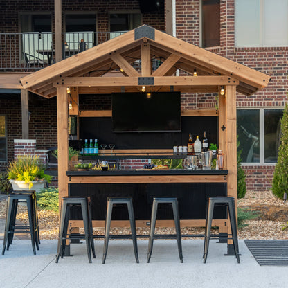Backyard Discovery Palisade 9'x6' Cedar Wood Outdoor Bar, Galvanized Steel Roof, Bar Tops