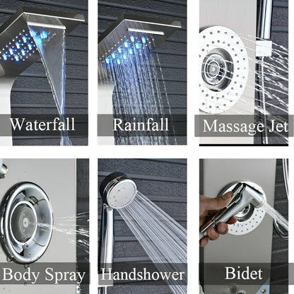 Shower Panel Tower System LED Rain&Waterfall Massage Jet Sprayer Stainless Steel