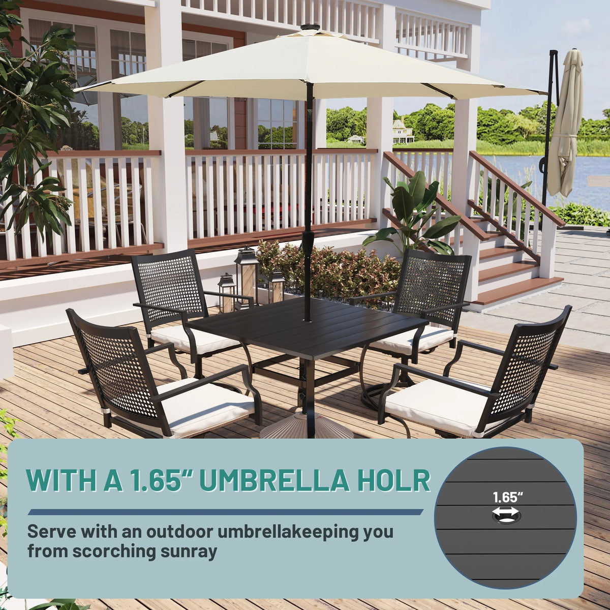 Mondawe 36*36inch Steel Square Outdoor Dining Table with 1.65" umbrella hole, for Backyard, Patio, Deck or Porch Gathering