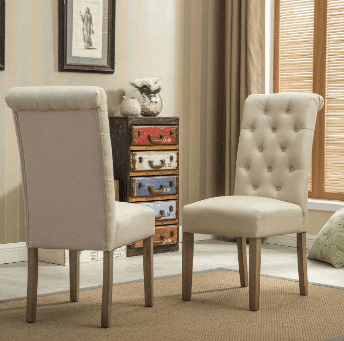 Roundhill Furniture Habit Dining Chair, Set of 2, Tan