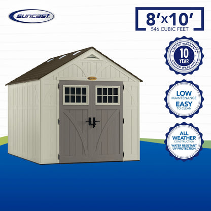 Suncast Metal and Resin Storage Shed, Vanilla, 8ft x 10ft, 547 Cu. ft. coverage area