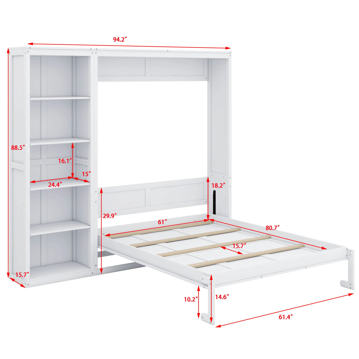 YunNianYang Queen Size Gray Murphy Bed Wall Bed with Shelves