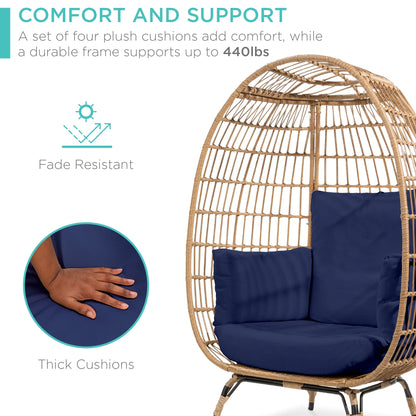 Best Choice Products Wicker Egg Chair Oversized Indoor Outdoor Patio Lounger w/ Steel Frame, 440lb Capacity - Black