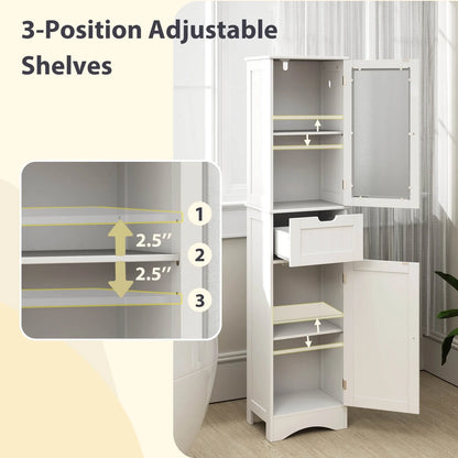 Costway Tall Bathroom Cabinet with Adjustable Shelves Deep Drawer for Living Room Black