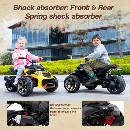 RCB 12V Electric Ride-On,Dual Motors,Music,Up to 5 mph,3 Wheel ATV Style for Kids Ages 3+,Black
