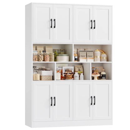 Homfa 8 Door Pantry Cabinet with Adjustable Shelves��71��H Storage Cabinet with Open Cubes for Kitchen, Dining Room, White