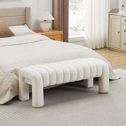 Zesthouse 63�� End of Bed Bench, Linen Tufted Upholstered Ottoman Bench with Padded Seat and Solid Wood Leg, Modern Entryway Bench for Bedroom, Living Room, Beige