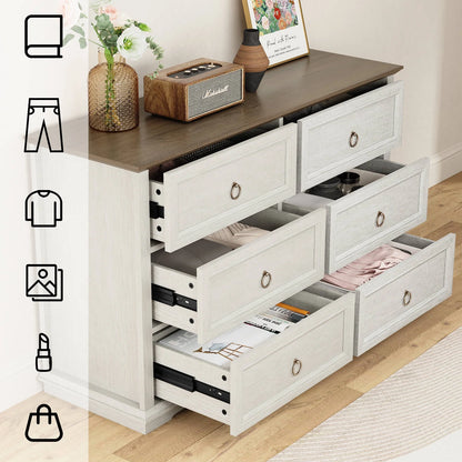 FAGAGA 6 Drawers Dresser for Living Room,Storage Cabinet Wooden Dressers Organizer for Bedroom,White
