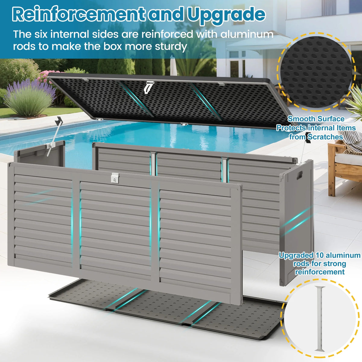 Outdoor Storage Box, 130GAL Waterproof Deck Box, Lockable Pool Patio Storage Indoor Toy Box, Outdoor Storage Bench for Porch, Max Load Weight 500LBS