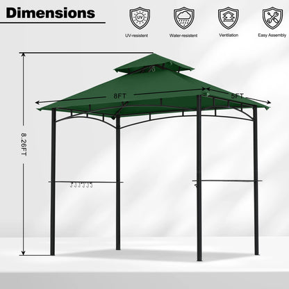 MASTERCANOPY 8' x 5' Grill Gazebo Outdoor BBQ Gazebo Canopy with LED Lights for Patio, Brown