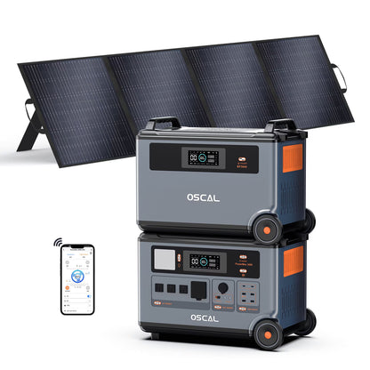 OSCAL PowerMax 6000 Portable Power Station, 3600Wh LiFePO4 Battery with 6000W Output, BP3600 Expansion Battery & 200W Solar Panels, Solar Generator for Camping, Home, Outdoor, Emergency Use