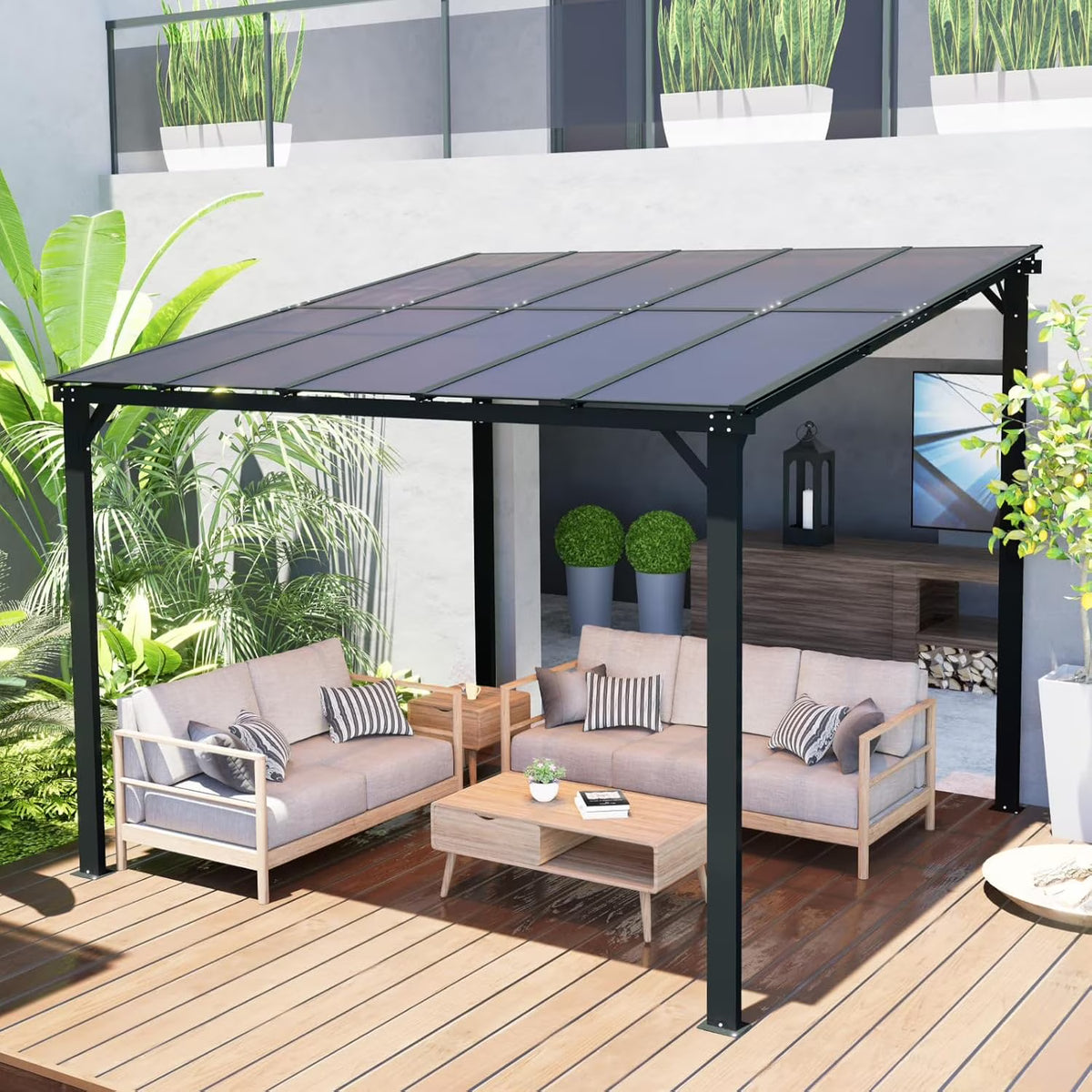10x8 Pergola Patio Gazebo, Hardtop Outdoor Gazebo with Roof for Backyard, Decks, Garden